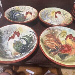 Certified International SUSAN WINGET 4 Piece Pasta Bowl Rooster Set